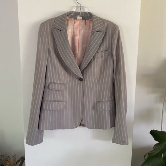 TRAVIS WALKER Grey gray pinstripe blazer jewel design 8 silk lining - Picture 2 of 7